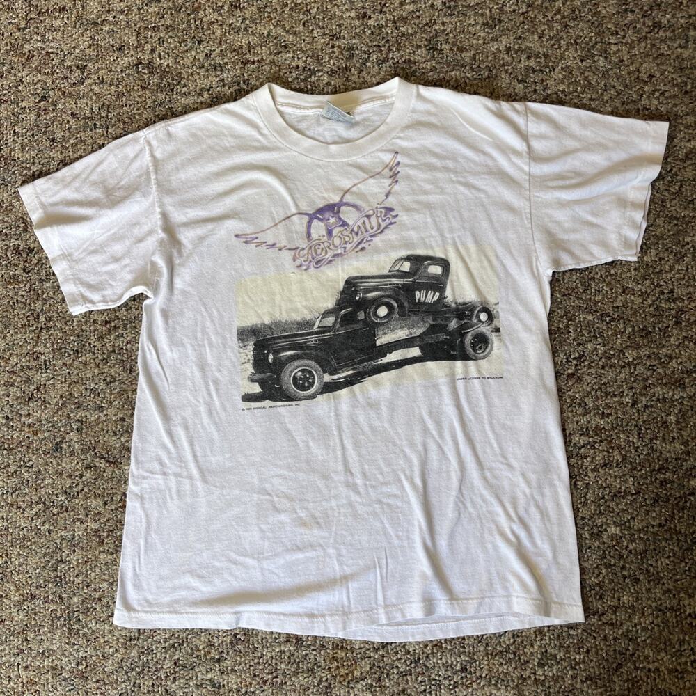 Vintage 80s 1989 Aerosmith Pump Tour Band Rock T-Shirt Size L Brockum